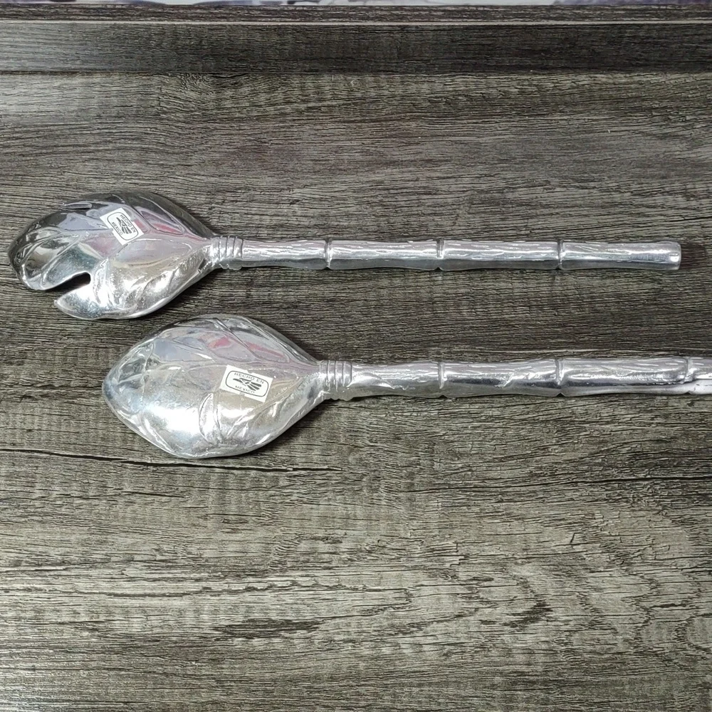 Mexican Pewterware Leaf Serving Spoons